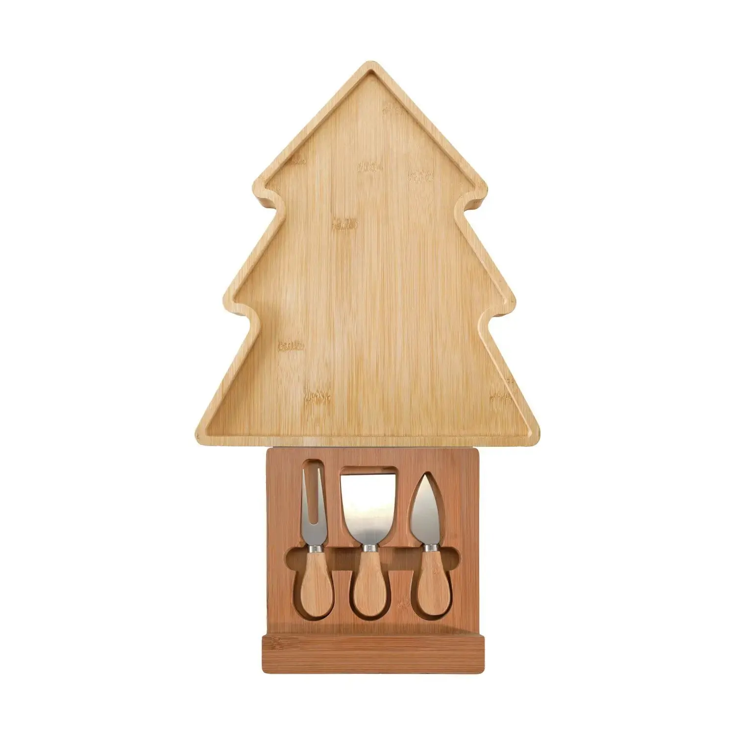 Bamboo Tree Shaped Cheese/Serving Board with Sliding Inset Cheese Knives