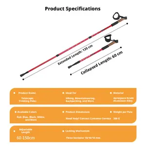 2-piece set of lightweight aluminum alloy hiking poles, adjustable trekking sticks, telescopic walking sticks, climbing poles