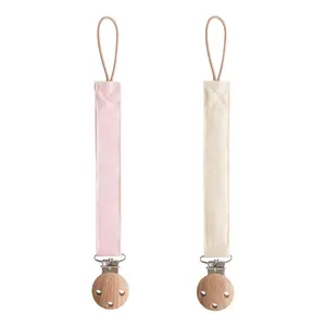 Linen Baby Pacifier Clip Holder| Soft Fabric Strap, 2-Pack (Blush/Cream)