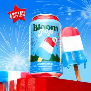 LIMITED TIME FLAVOR - Bloom Pop - Rocket Blast - Prebiotic Soda 12 Pack, 12oz Cans - Prebiotic Soda for Gut Health, Low Calorie Soda, No Caffeine, Healthy Soft Drink Alternative Beverage