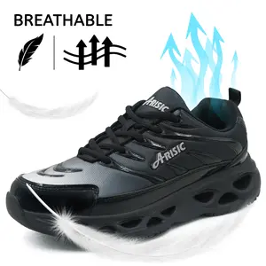 Men's all-black steel-toe safety shoes, lightweight and breathable work and sports shoes, industrial work protective shoes