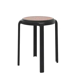 Tresse Mid-Century Modern Stackable Round Plastic Dining Stool for Kitchen and Dining Room