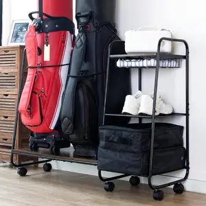 Golf Bag Storage Organizer for Garage, Large Size Adjustable Golf Bag Rack Stand with Wheels &  for 2 Bags, Golf Trunk Organizer, Golf Equipments Accessories, Golf  for Men Golfer