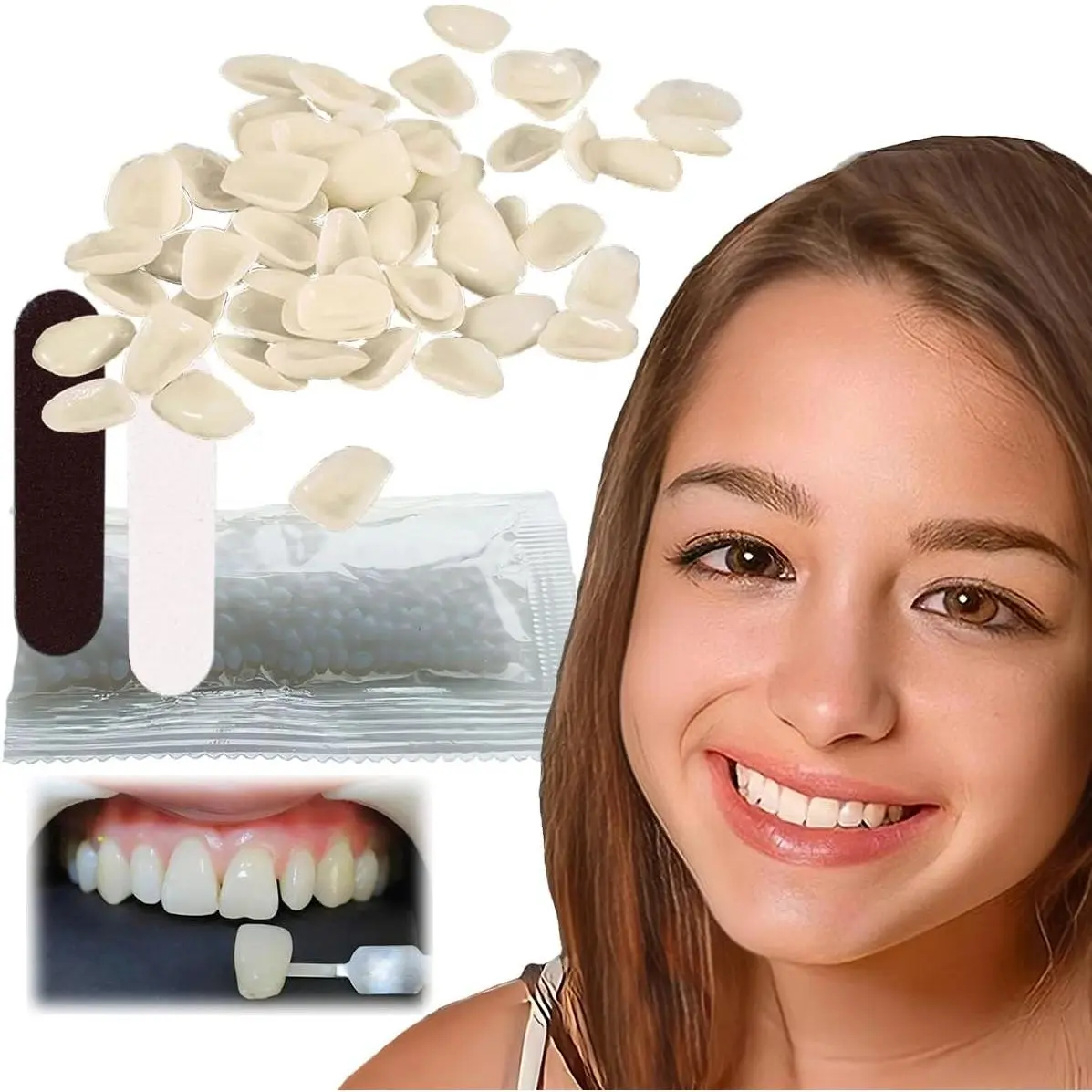 Tooth Repair Kit-Thermal Fitting Beads Granules and Fake Teeth for Temporary Fixing Missing and Broken Tooth, Moldable Fake Teeth and Thermal Beads Replacement Kit.【Teeth - Piece Yellow】