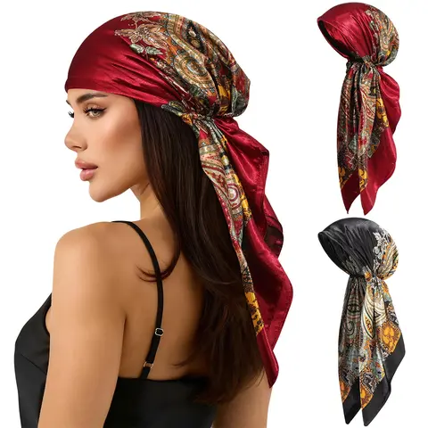 Women's 2-Pack Polyester Floral Headscarf - Pretied Soft All Over Print Head Scarves, Chemo Cancer Hats for Friends & Sisters, Long Hair Turbans, Beach & Daily Fashion Accessories