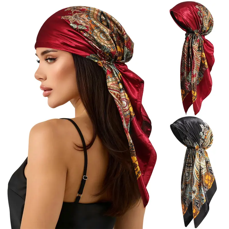 Women's 2-Pack Polyester Floral Headscarf - Pretied Soft All Over Print Head Scarves, Chemo Cancer Hats for Friends & Sisters, Long Hair Turbans, Beach & Daily Fashion Accessories