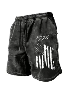 New Men's Cotton Vintage Short Pants '1776' American Flag Distressed Shorts, Casual Patriotic Gym Shorts for Young Males, Casual Athletic Shorts, Casual Sport Shorts