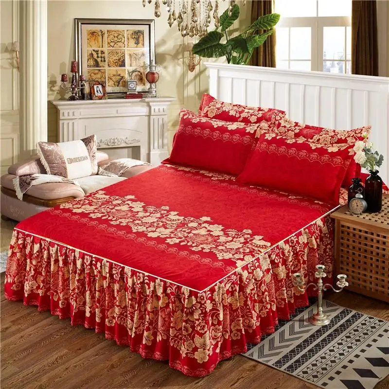 Boho Floral Print Bed Skirt, 1 Count Soft Comfortable Bed Skirt with Fully Enclosed Printed Ruffled Edge, Bedding Supplies for Home Bedroom Guest Room