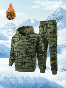 Men's Casual Sports Set, Camouflage Design, Kangaroo Pocket, Warm, Autumn and Winter Apparel, Suitable for Casual and Sportswear Red Camo Hooded Sweatshirt