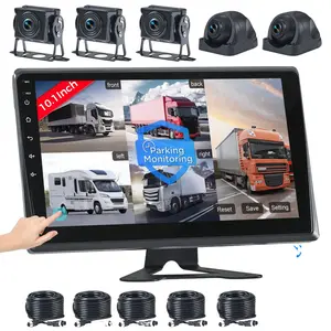 VOONOA RV Camera System with Carplay Android Auto, 5 1080P Wired Backup Camera & 10.1" HD Android 13 Touch Screen Parking Monitoring Navigation DVR BT for Semi Truck Trailer Camper Motorhome Magnetic Solar