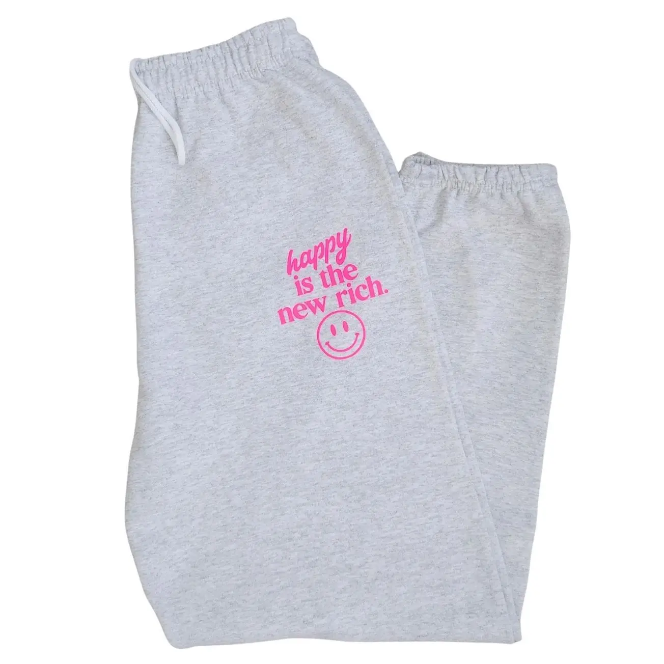 Happy is the New Rich Sweatpants, Oversized Sweatpant, Trendy Joggers, Neon Pink Loungewear, Happy Face Positive Sweats, Cozy Preppy Pants 6