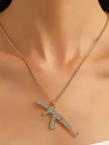 Punk Hip Hop Full Drill Ak Gun Necklace, Creative Personalized Pendant Jewelry for Men and Women, Unique Fashion Accessory