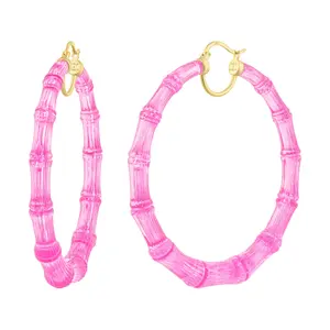 XL Electric Pink Bamboo Hoop Earrings