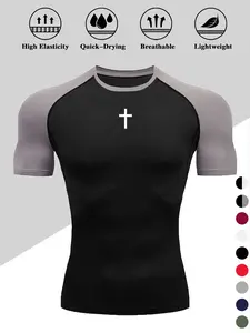 Men's Dragon Print Compression T-Shirt, Workout Rash Guard, Quick-Dry Breathable Stretch Fabric, Tight-Fitting Short Sleeve Top for Fitness and Outdoor Activities, Activewear