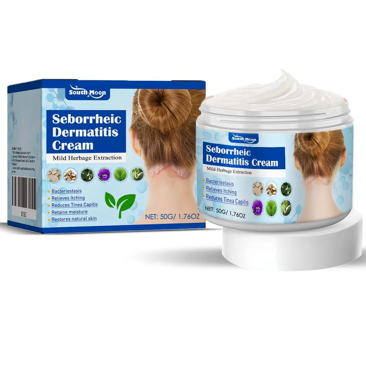 Treatment Cream for Seborrheic Dermatitis and Folliculitis – 50 g, natural herbal formula including golden sage, dandelion, locust seed pod, and yellow pine; provides gentle moisturizing and nourishing effects; suitable for sensitive scalp and facial skin