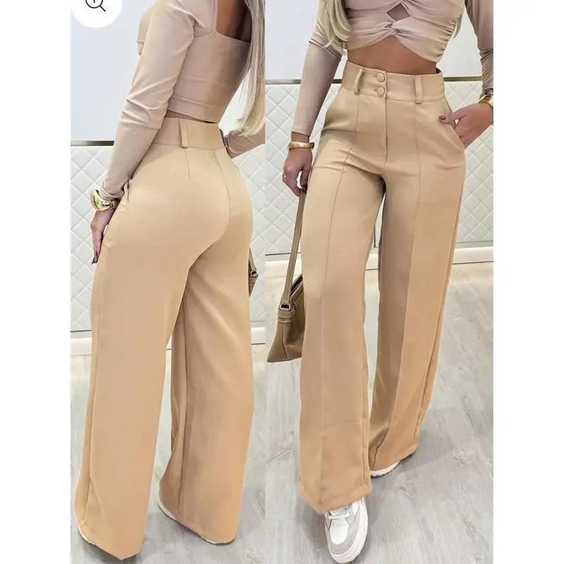 Popular foreign trade cross-border new model double-breasted wide-leg pants for commuting tk