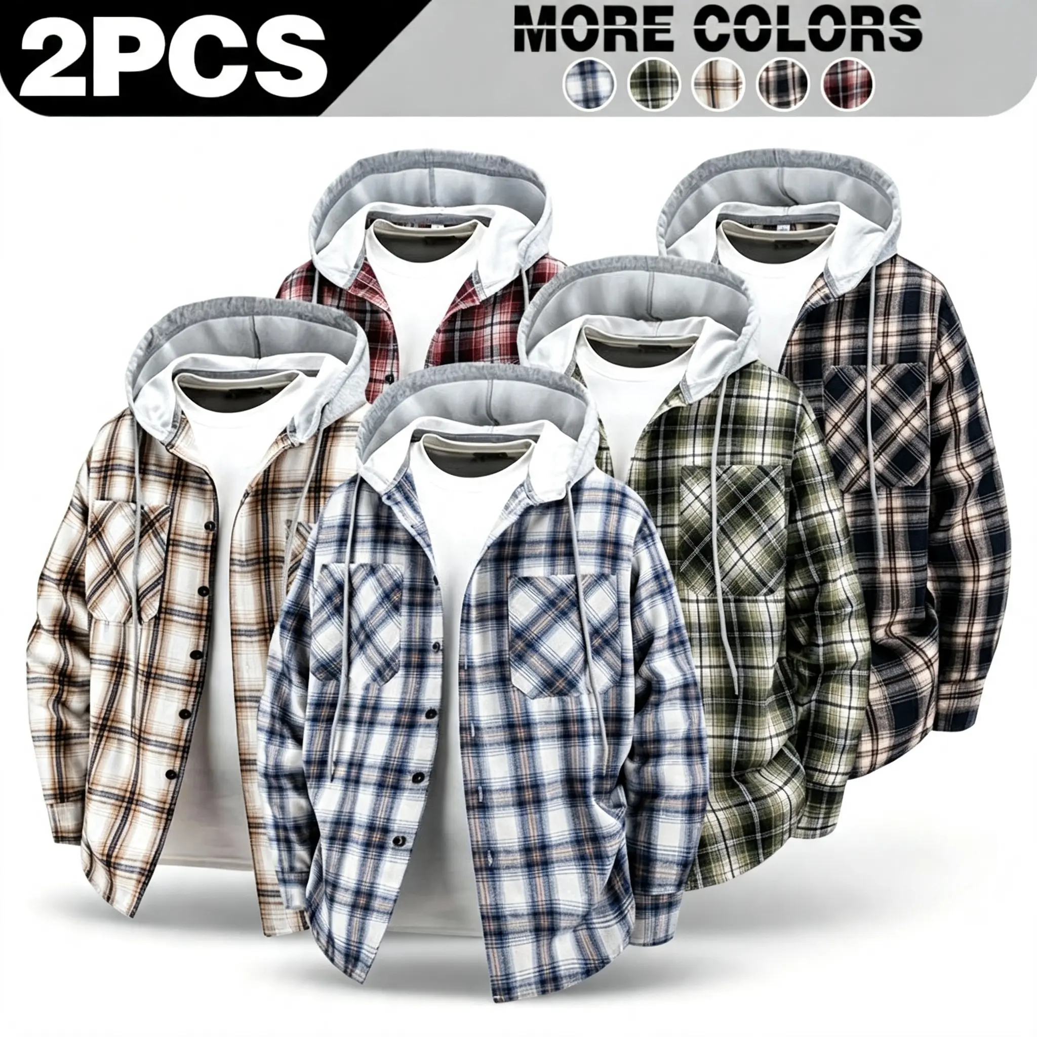 Spring and Autumn Thin Hooded Outdoor Clothing  New Casual Loose Fashion Checkered Hooded Shirt, Men's and Women's Shirts, Men's Hooded Top Hooded Sports and Leisure