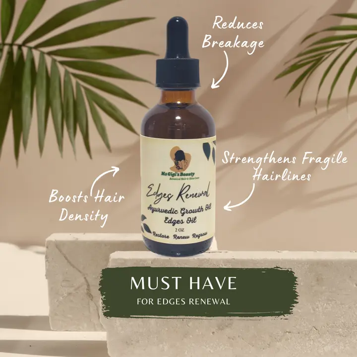 Edges Renewal Ayurvedic Growth Oil - Reduces Breakage, Strengthens Hairlines, Boosts Density, Lightweight, Non-Greasy, Ideal for Protective Styles - Haircare