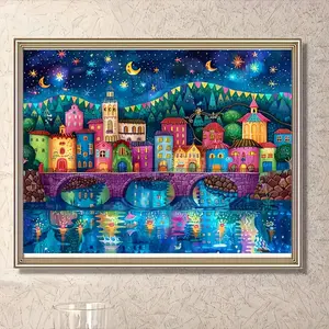 DIY Diamond Painting Kit, Fantasy Town Night Landscape Mosaic Art Set, Square & Round Drill Handmade Craft Supplies