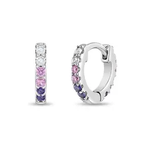 Double Sided Prong CZ 8mm Baby / Toddler / Kids Earrings Hoop/Huggie Safety Latch - Sterling Silver