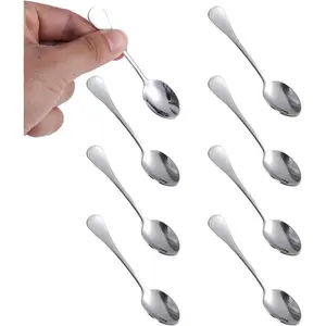 8pcs Stainless Steel Tiny Seasoning Spoons, 3.54in Small Condiment Scoop Demitasse Espresso Spoon Mini Tea Spoon Little Teaspoons for Appetizer Jars Sugar Honey & Seasoning Dispensing (Silver)
