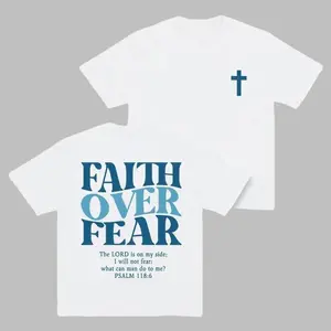 Unisex Faith Over Fear Cotton T-Shirt - Vintage Urban Streetwear Top, Short-Sleeve, 180G Lightweight Breathable, Minimalist Bold Slogan, Casual Gym/Everyday Wear for Fashion Lovers