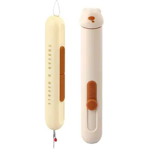 Automatic  Threaders Seam Ripper, Upgraded 3 in 1 Sewing  Threader Tool, 2 count Stretchable Quick Seam Rippers with  Storage for Hand Quilling, Embroidery  Removal(Yellow)