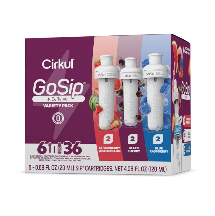 Cirkul GoSip Flavored Water, Makes 36 Energy Drinks. No Sugar, 0 Calories. Flavored Water for Everyday Energy. With Caffeine & B-Vitamins (Black Cherry, Blue Raspberry, Strawberry Watermelon)