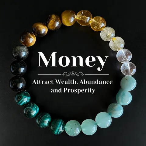 Crystal Money Attraction Bracelet with Tiger Eye, Malachite & Citrine Beaded Jewelry for Prosperity, Ideal Gift Jewelry for Men and Women, Mother's Day Gift Holiday Mindfulness
