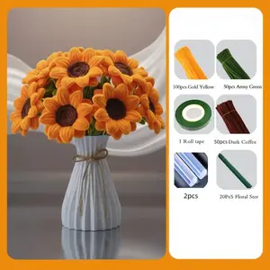 223pcs Iron Pipe Cleaner Set, Sunflower Root Bouquet Kit, Includes 200 Roots, 20 Stems, 1 Roll Tape, DIY Craft Set, Mother's Day Gift