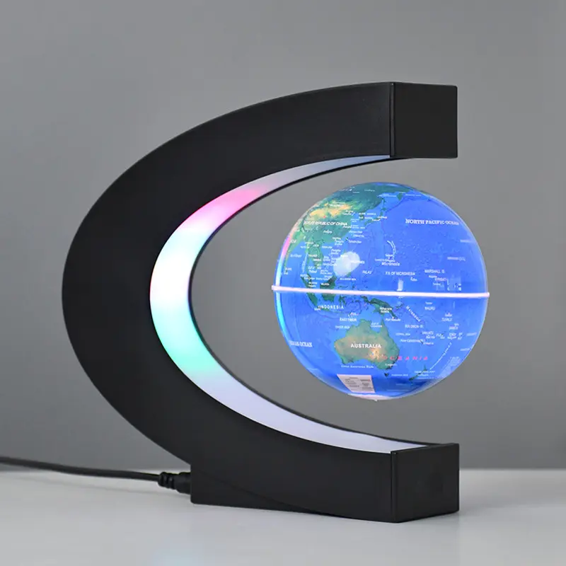Maglev Floating Globe with Colorful Lights - Glowing Tech Desk Ornament, World Map Home Decor Gift for Modern Interiors, Home Supplies Statue & Figurine Collectible