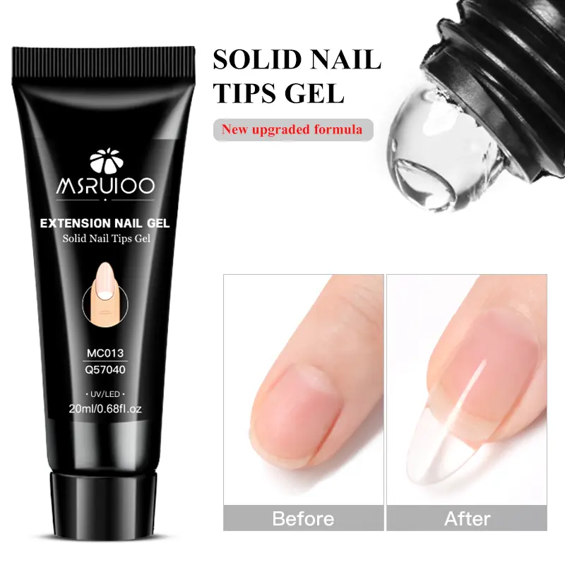MSRUIOO 20ml Solid Nail Tips Gel, Nail Extension Gel, Clear Non-Stick Hand Nail Gel with Rhinestone Gel Glue for DIY Manicure, Nail Art, Nail Art Products, UV LED Lamp Needed, Firm and Long-Lasting, Daily Nail Manicure Care