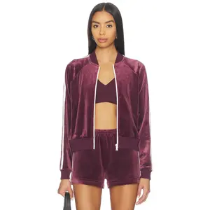 Splits59 Heritage Velour Bomber Jacket in Dark Cherry & White