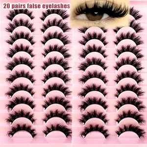 20 pairs/2boxes Cat Eyelashes Fluffy 3D Mink Eyelashes Natural Look False Lashes for Daily Party Wedding Lightweigh Reusable Makeup