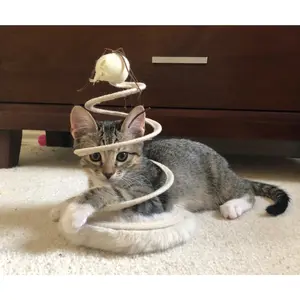 The Toys for the Kitten,Plush Round Cat Scratching Toy with Mouse Top & Steel Spring - Interactive Puzzle Toy for Indoor Cats, Foldable Design Promotes Exercise & IQ Development