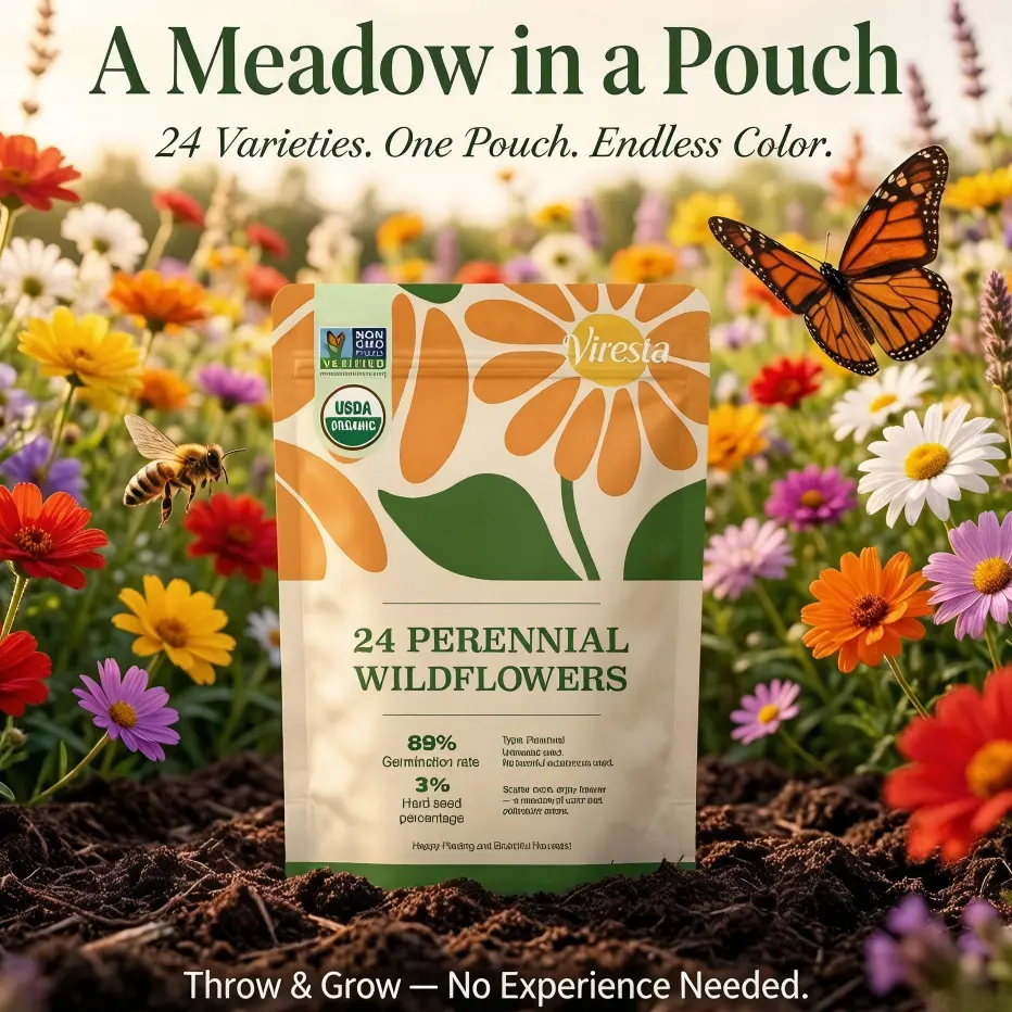24 Perennial Wildflower Seeds Mix – 24 Variety Non-GMO Heirloom Flower Seeds for Indoor & Outdoor Pollinator Garden | Attracts Bees, Butterflies & Hummingbirds | High Germination