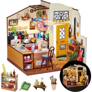 Robotime Rolife Miniature House for Kids Adult  Homey Kitchen Pre-painted Dollhouse Building Blocks Set 3D Wooden Puzzle Toys DG159 Homey Kitchen