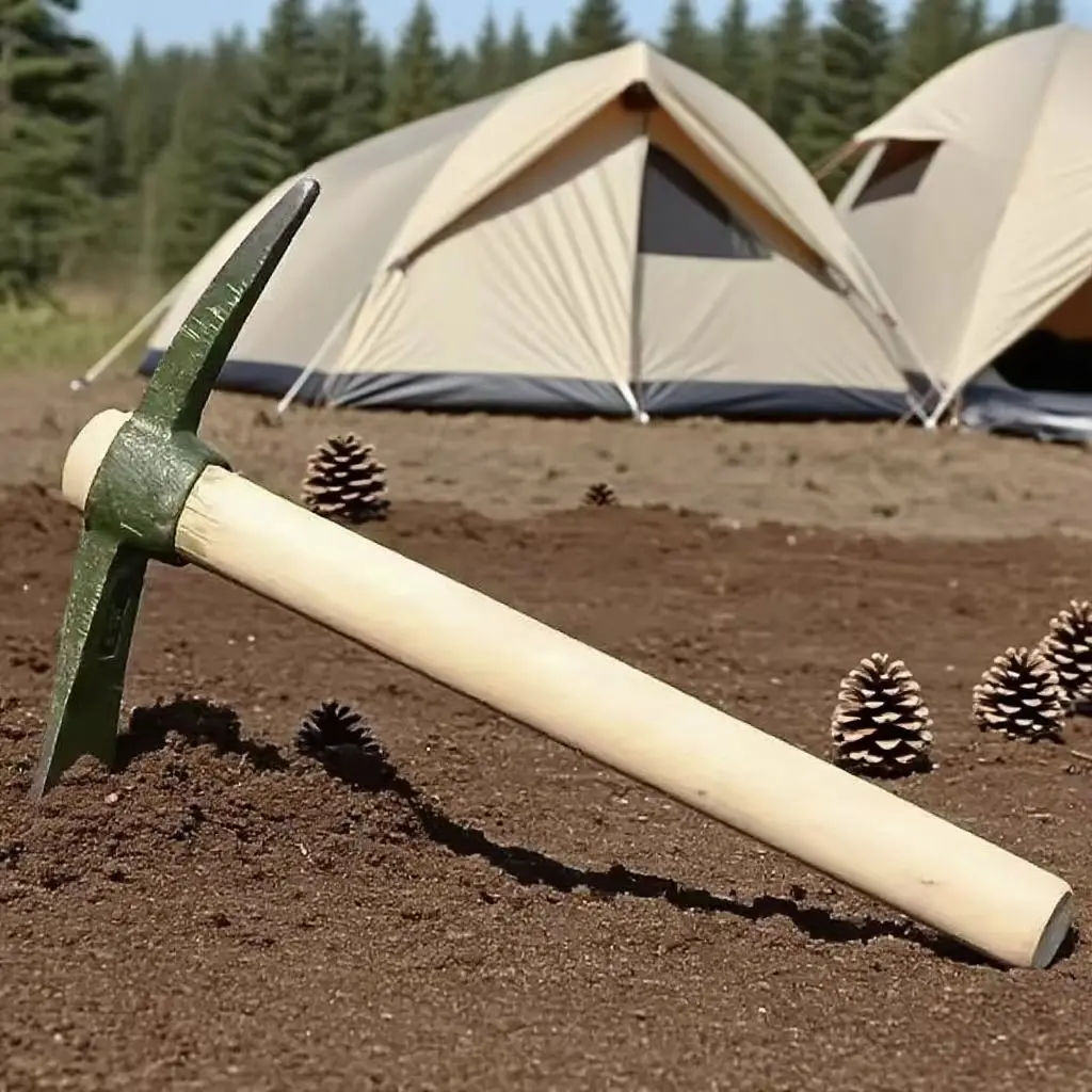1 metal pickaxe with wooden handle, used for digging stones, weeding, and planting vegetables in courtyard gardening. The handle is detachable for easy storage and transportation survival  hiking  stick