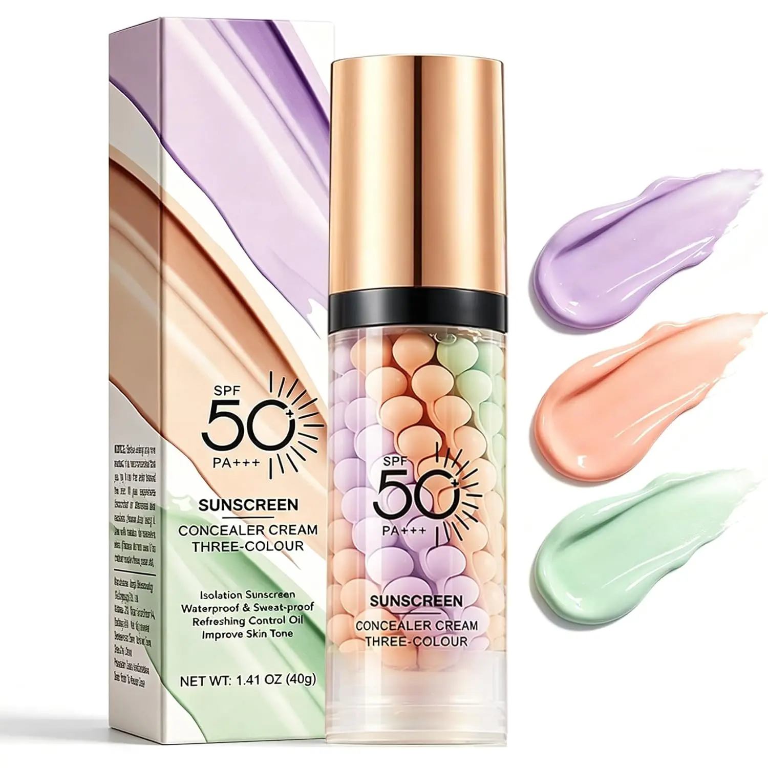 3-in-1 Tinted Face Primer Cosmetic - SPF 50 Tinted Sunscreen, Sunscreen for Face, Color Correcting, Oil Control, Pore Minimizing, Moisturize, Smooth, Even Skin Tone, Flawless Makeup Base with Natural Radiant Finish, Hydrate