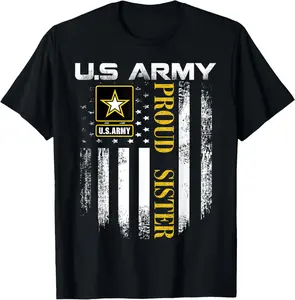Vintage U.S. Army Proud Sister With American Flag Gift T-Shirt shirt of the day，cool tees，shirt for women，100%cotton Top Womenswear