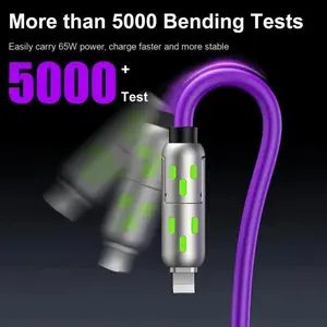 [Buy 1 Get 1 Free] 6.6ft  4-in-1 Multi USB Charging Cable with USB A,Type C,Lightning-MAX65W Fast Charging & Data Sync for iPhone16/15,iPad Pro,  fast charger usb cable 4-in-1 fast Breathing Light  -max 1 usb-c data 4 1 charging cable