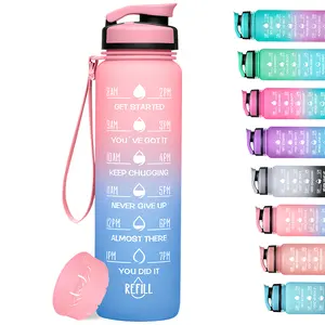 Motivational Water Bottle 32oz with Time Markers & Fruit/Tea Strainer BPA-Free Leak-Proof Carrying Strap Perfect for Workouts Gym & Daily Hydration