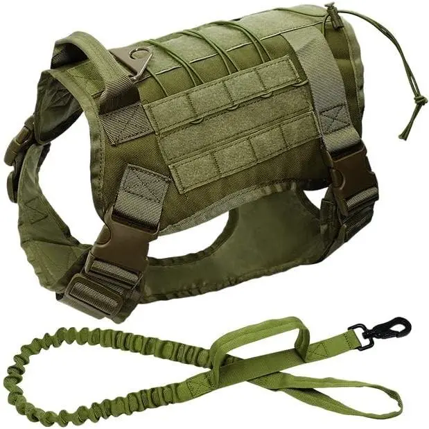Dog Harness Military Tactical Dog Harness Working Dog Vest Nylon Bungee Leash Lead Training Running for Medium Large Dogs German Shepherd