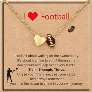 18K Gold Plated Football & Heart Necklace Tarnish-Free Titanium Steel Pendant for Girls Women ,Sporty Jewelry Gift for girlfriend,Adjustable Chain Necklace