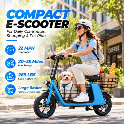Windhorse C2-Cargo Electric Scooter with Seat Basket, 12.5'' Electric Commuting Scooter Adults 15.5MPH & 20 Miles Long Range, 450W Motor, Dual Disc Brakes, Foldable E-Scooter with Comfort Seat for Pets & Cargo, 265LBS Load