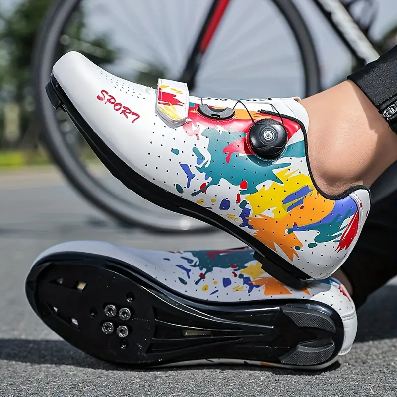 Men's Professional SPD Cleat-Compatible Road Bike Shoes, Breathable Cycling Sneakers for Road Racing, Outdoor Riding