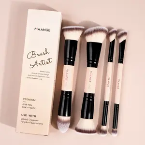 MAANGE 4pcs Dual-Ended Bronzer Brush Set, Foundation Brush Contour Brush Blush Brush Powder Brush Eyeshadow Brush Concealer Brush Highlight Brush, Professional Quality Cosmetic Brushes, Makeup Accessories Gifts for Friends
