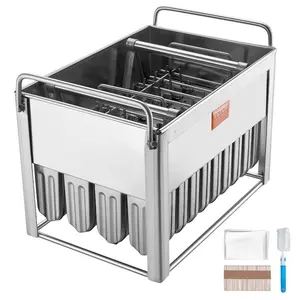VEVOR Commercial Popsicle Moulds, 40PCS Round-Head Ice Pop Moulds with Double Slot, Stainless Steel Ice Lolly Popsicle Moulds, Ice Cream Maker Mould Holder with 50PCS Popsicle Sticks Bags