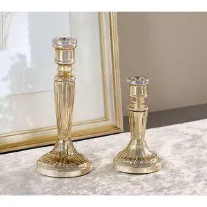 Home Reflections Set of 2 Tapered Glass Candle Holder
