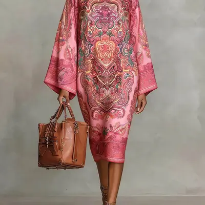 zara paisley midi dress Zara Printed Paisley Boho Colourful Midi Dress Small S Balloon Long Sheer Sleeve